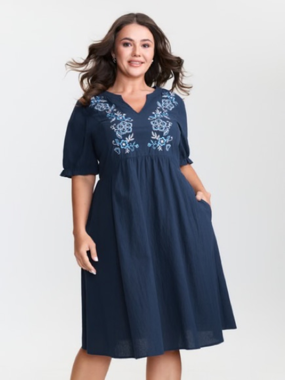BloomChic Navy Embroidered Midi Dress